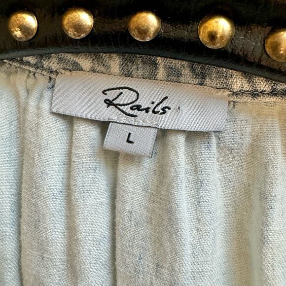 Rails Ruthie Light Acid Wash Button Down Ruffle Shirt Large - Picture 7 of 12